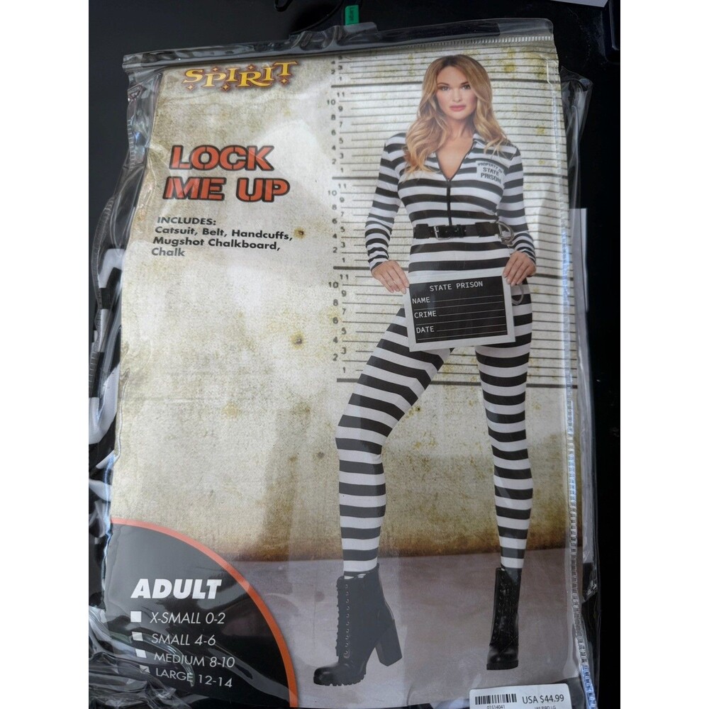 Spirit Halloween Costume Adult Jailbird Catsuit Costume Women’s Large 10-12